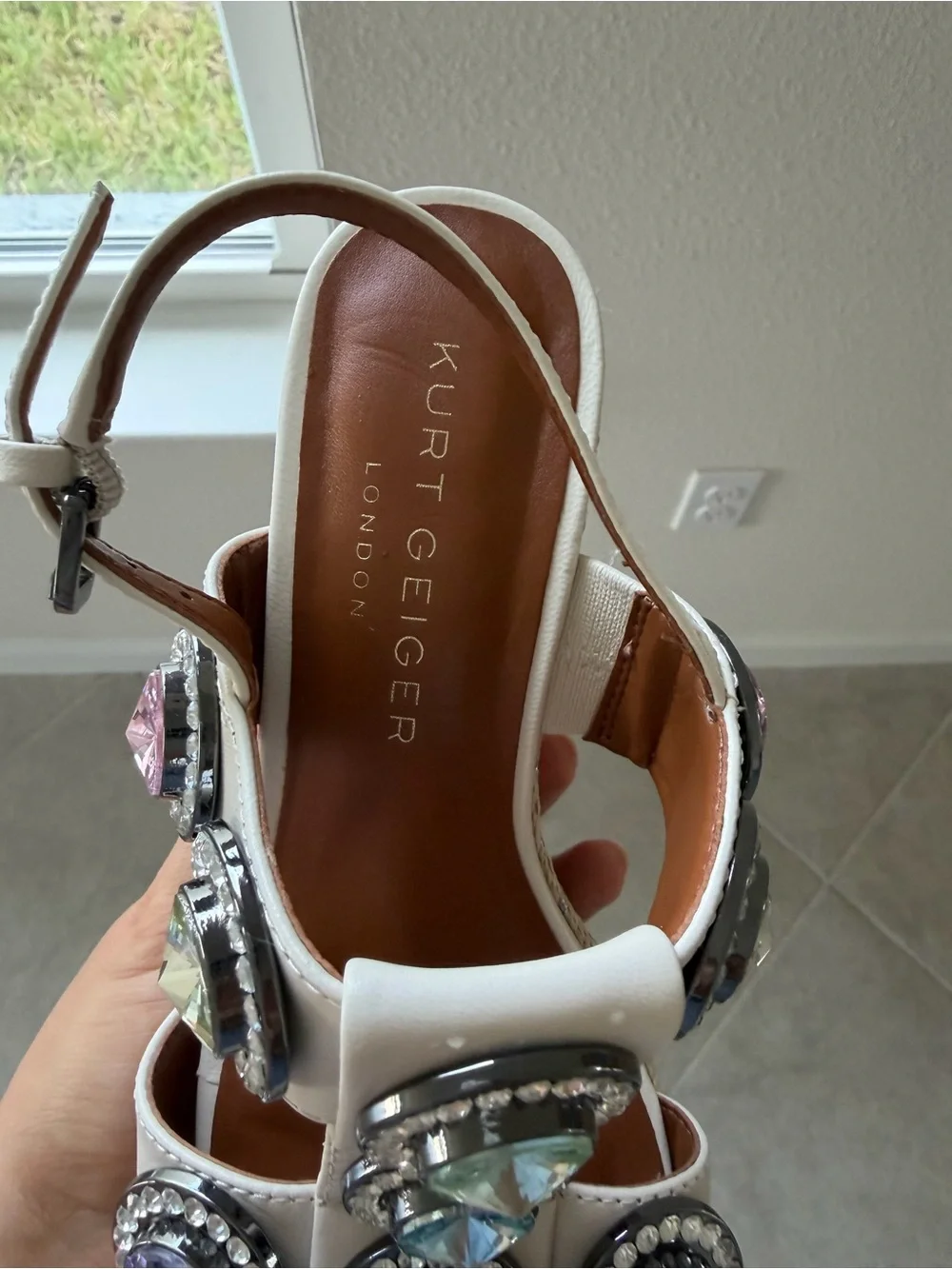 Kurt Geiger Ivory Jeweled Espadrille Wedge Sandals